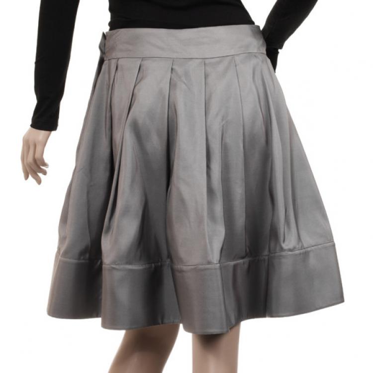 Pre Owned Celine Grey Silk Full Pleated Skirt M
