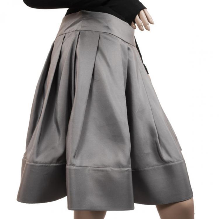 Pre Owned Celine Grey Silk Full Pleated Skirt M