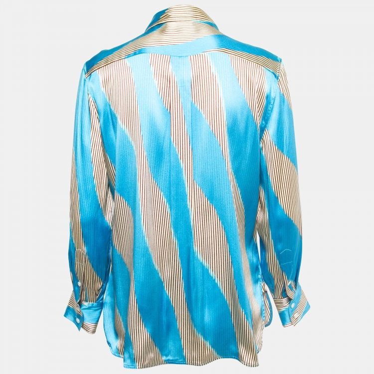 Pre Owned Celine Blue Printed Satin Silk Buttoned Shirt L