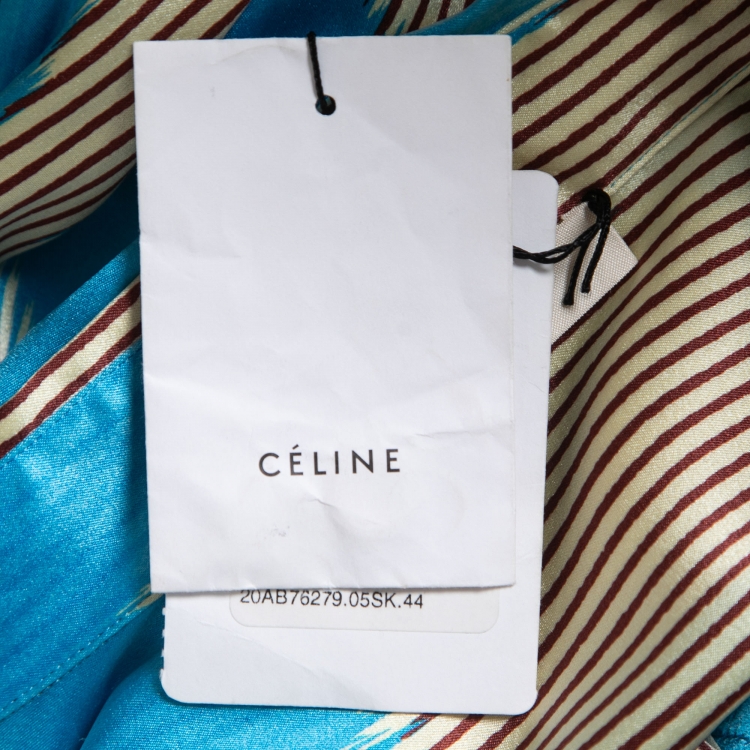 Pre Owned Celine Blue Printed Satin Silk Buttoned Shirt L