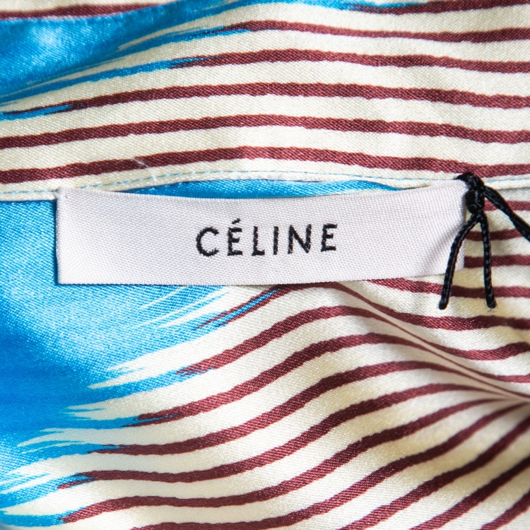 Pre Owned Celine Blue Printed Satin Silk Buttoned Shirt L