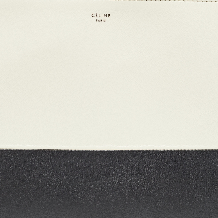 Pre Owned Céline Offwhite/Black Leather Zip Pouch