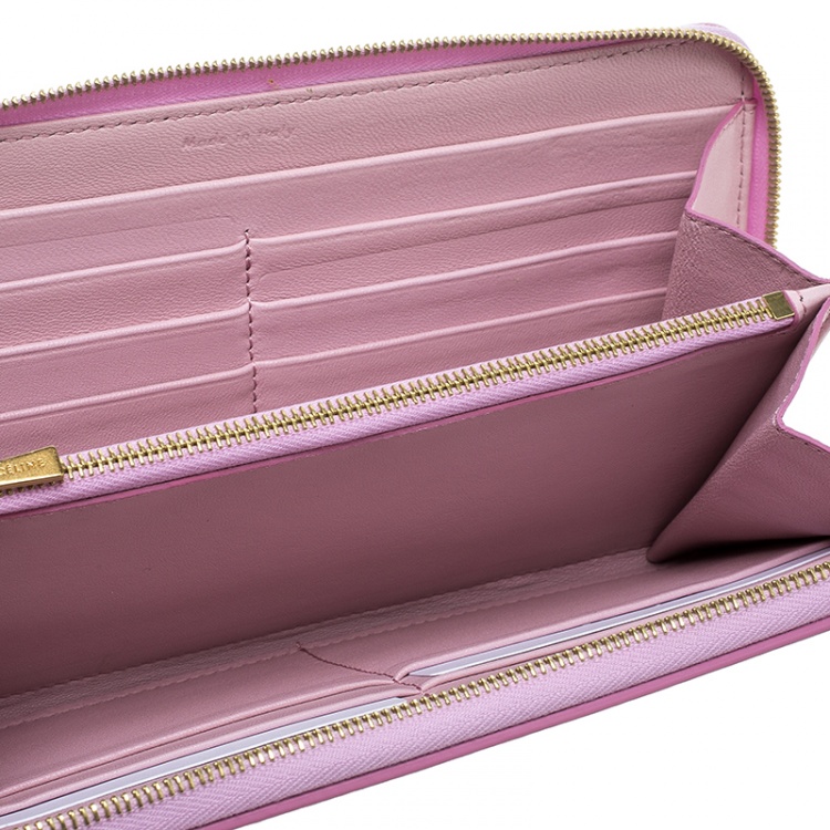 Pre Owned Celine Pink/Orange Leather Zip Around Wallet