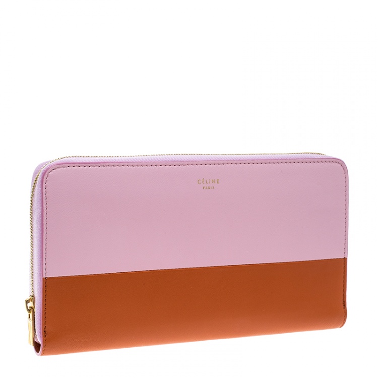 Pre Owned Celine Pink/Orange Leather Zip Around Wallet