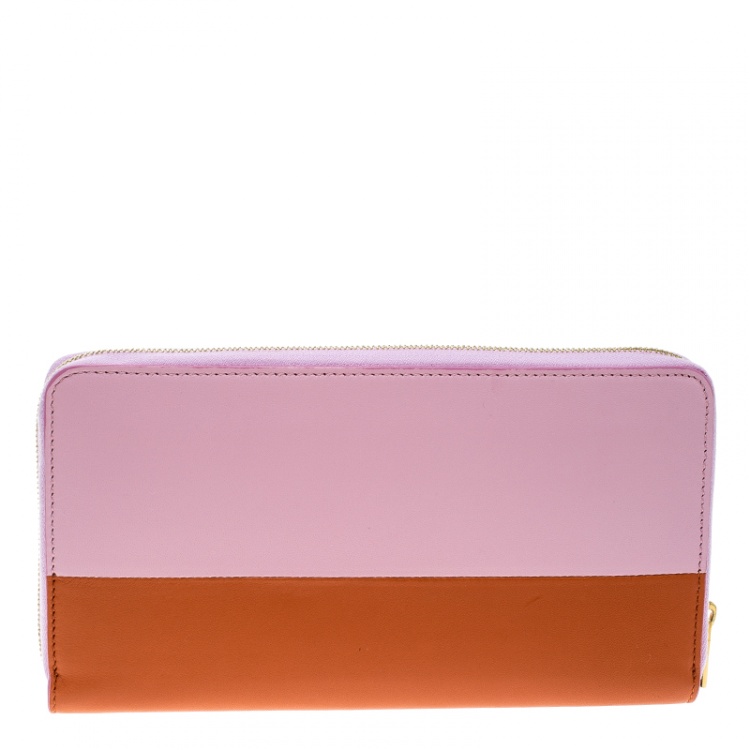 Pre Owned Celine Pink/Orange Leather Zip Around Wallet