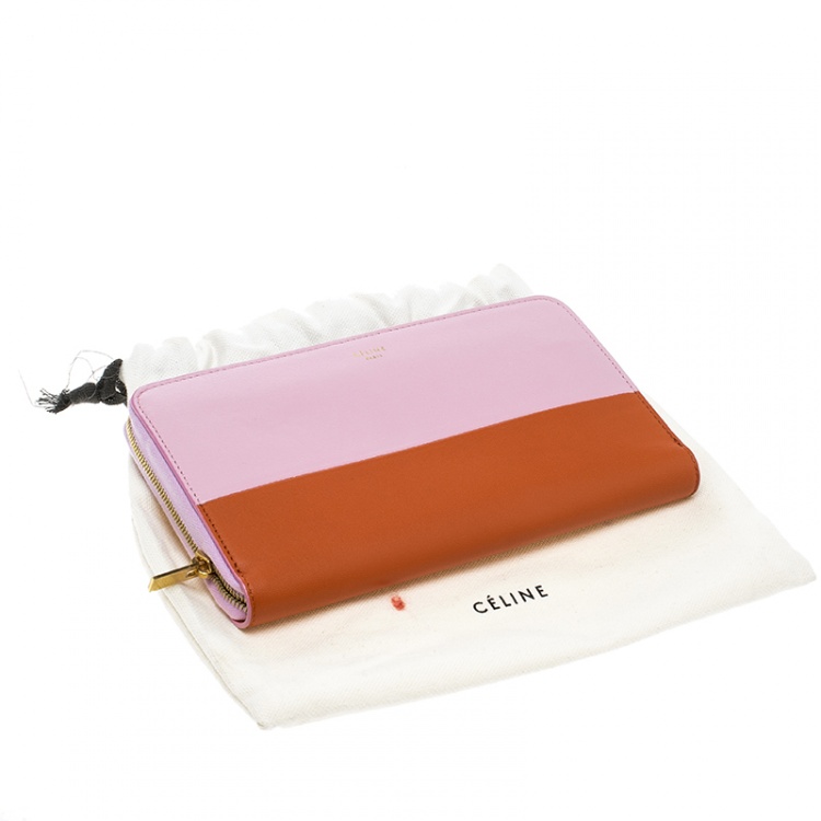 Pre Owned Celine Pink/Orange Leather Zip Around Wallet
