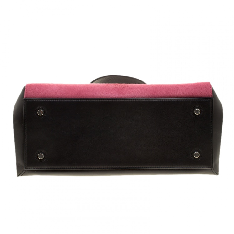 Pre Owned Celine Black/Pink Leather and Calf Hair Medium Edge Bag
