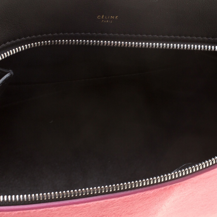 Pre Owned Celine Black/Pink Leather and Calf Hair Medium Edge Bag
