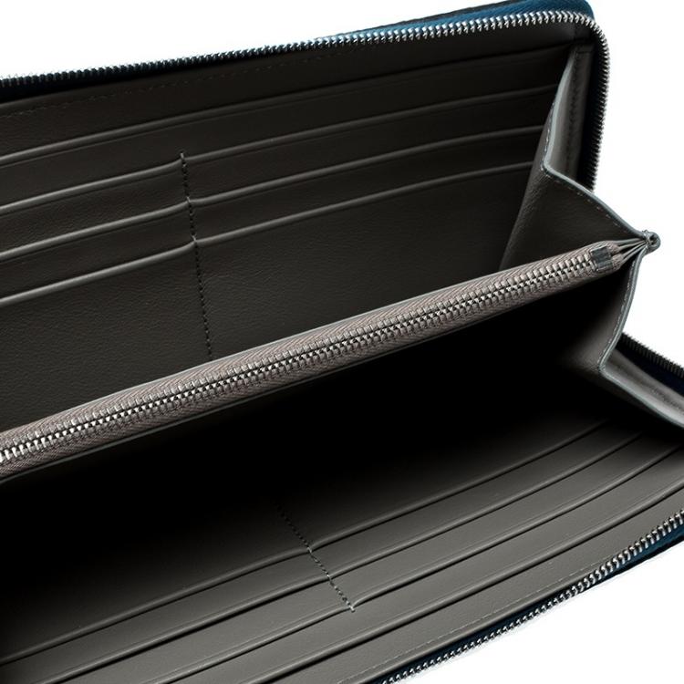 Pre Owned Celine Navy Blue Leather Zip Around Wallet