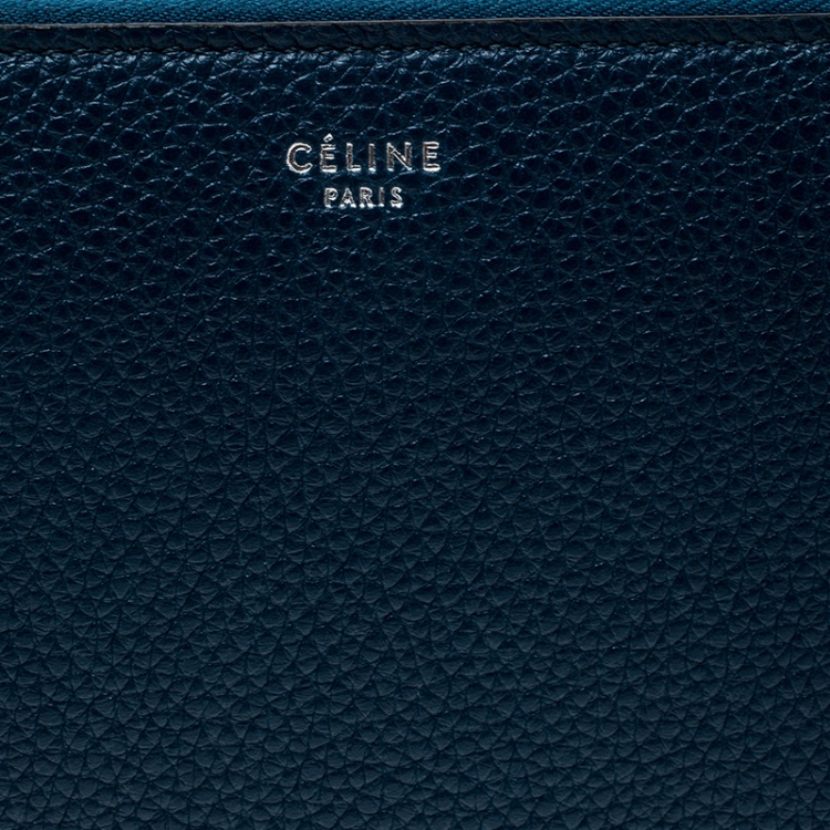 Pre Owned Celine Navy Blue Leather Zip Around Wallet