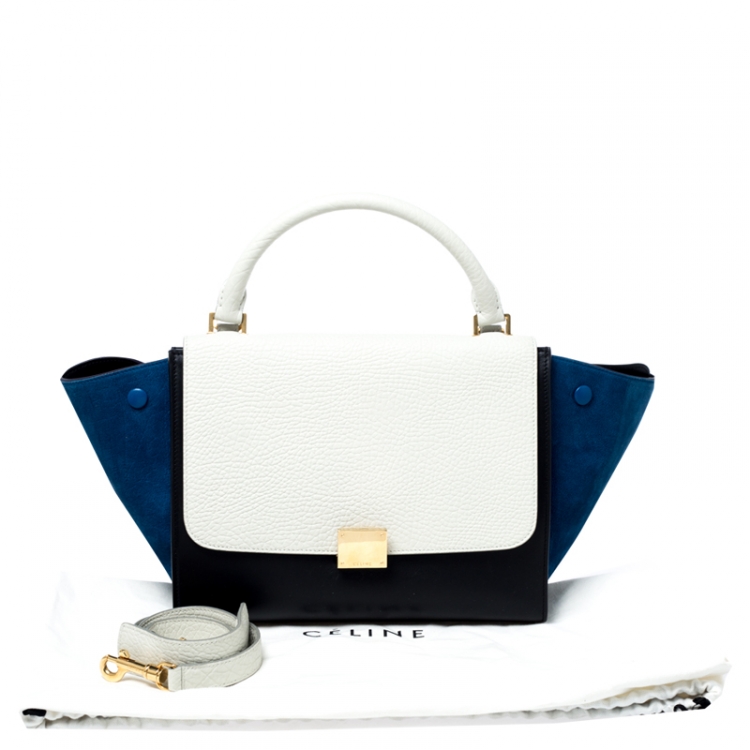 Pre Owned Celine Tri Color Leather and Suede Small Trapeze Bag