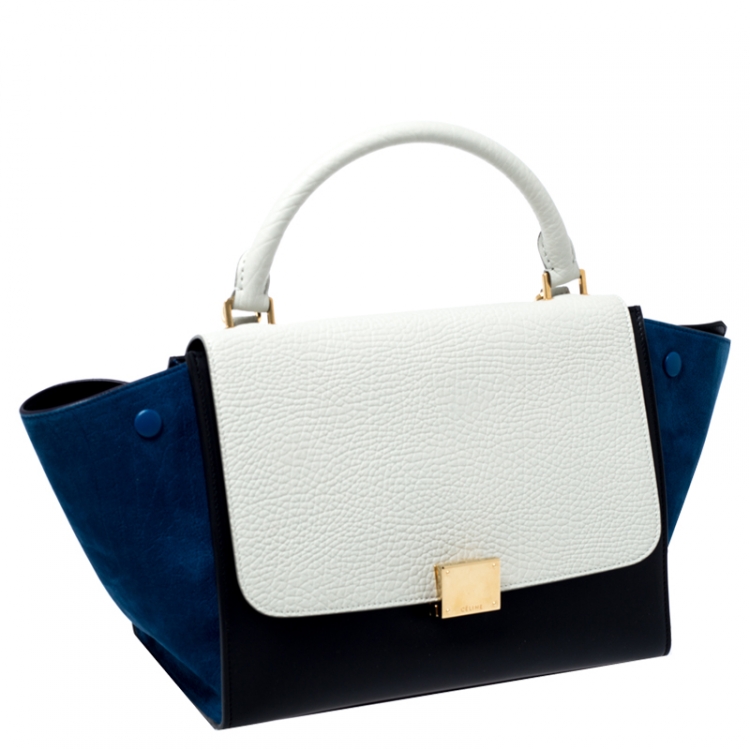 Pre Owned Celine Tri Color Leather and Suede Small Trapeze Bag