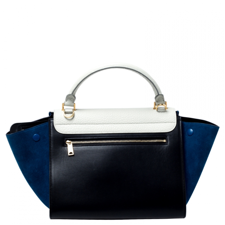 Pre Owned Celine Tri Color Leather and Suede Small Trapeze Bag