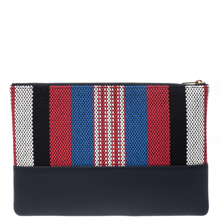 Pre Owned Celine Multicolor Leather and Woven Solo Clutch