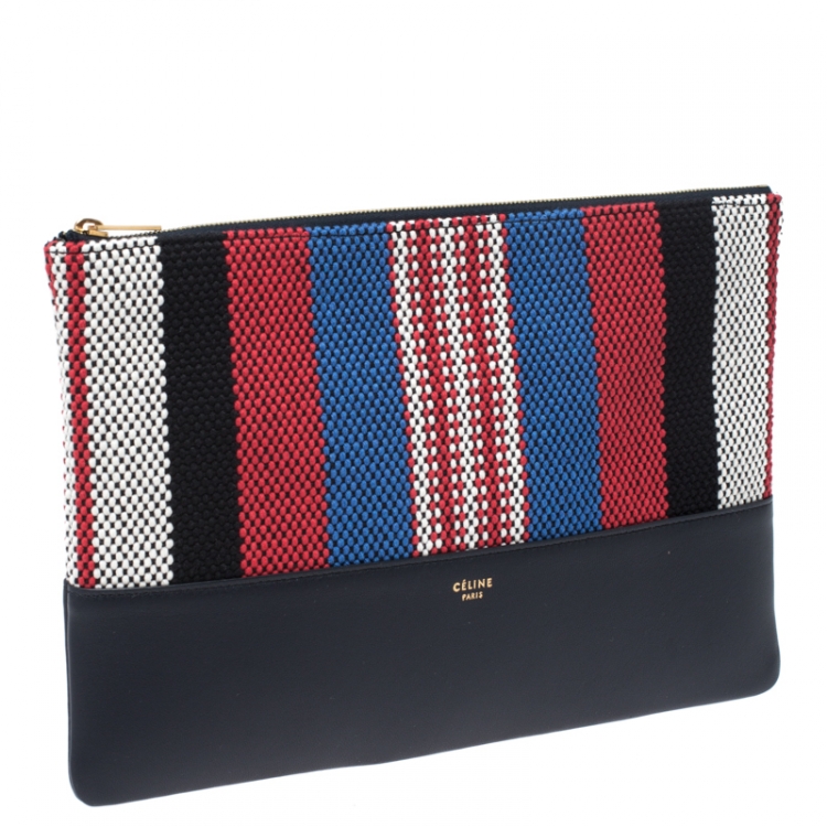 Pre Owned Celine Multicolor Leather and Woven Solo Clutch