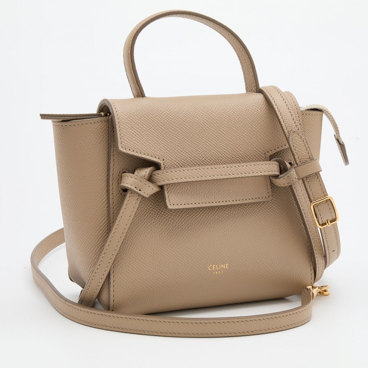 Pre Owned Celine Beige Leather Pico Belt Top Handle Bag