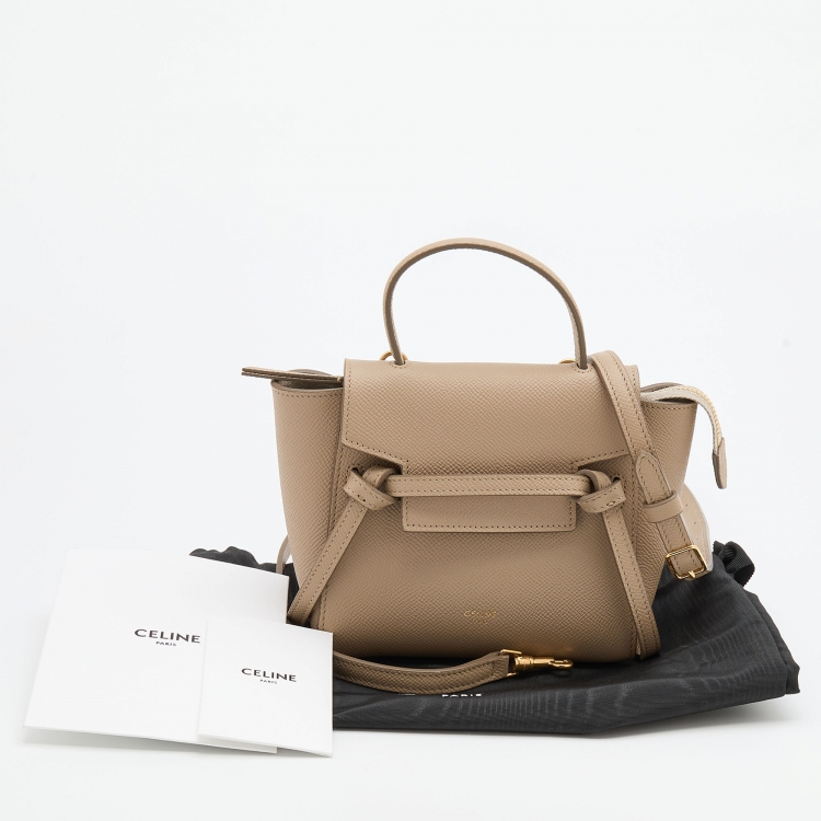 Pre Owned Celine Beige Leather Pico Belt Top Handle Bag