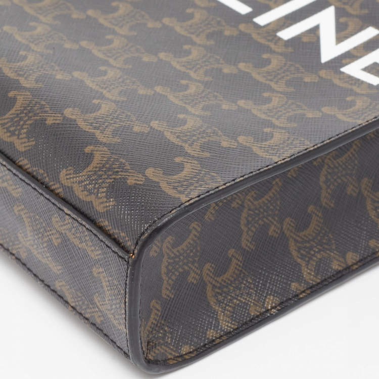 Pre Owned Celine Black/Brown Triomphe Coated Canvas and Leather Mini Vertical Cabas Tote