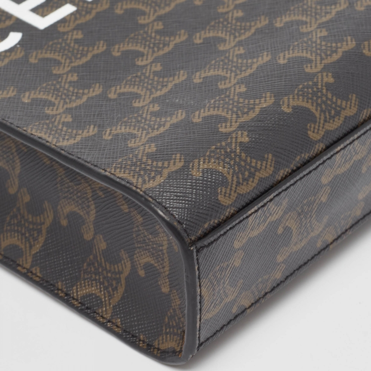 Pre Owned Celine Black/Brown Triomphe Coated Canvas and Leather Mini Vertical Cabas Tote