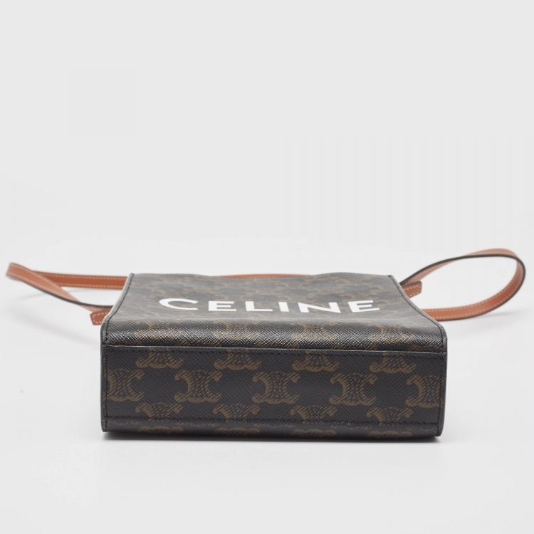 Pre Owned Celine Black/Brown Triomphe Coated Canvas and Leather Mini Vertical Cabas Tote