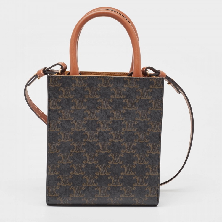 Pre Owned Celine Black/Brown Triomphe Coated Canvas and Leather Mini Vertical Cabas Tote