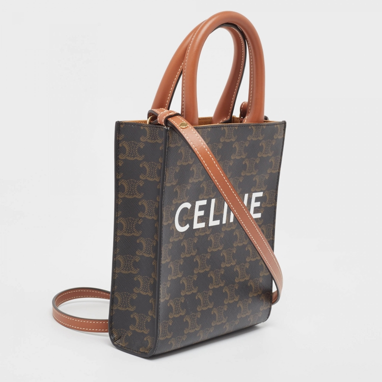 Pre Owned Celine Black/Brown Triomphe Coated Canvas and Leather Mini Vertical Cabas Tote