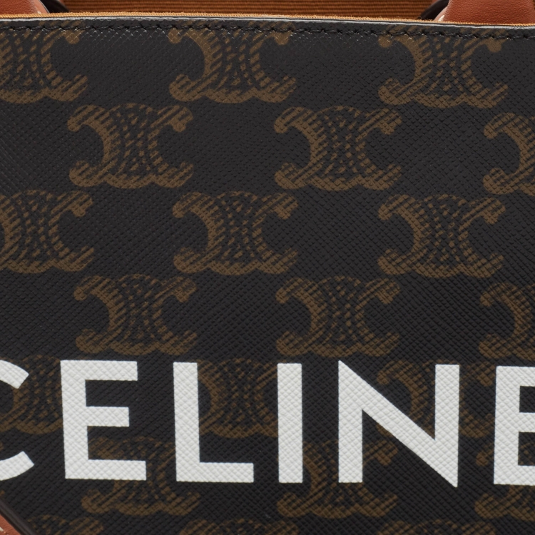 Pre Owned Celine Black/Brown Triomphe Coated Canvas and Leather Mini Vertical Cabas Tote