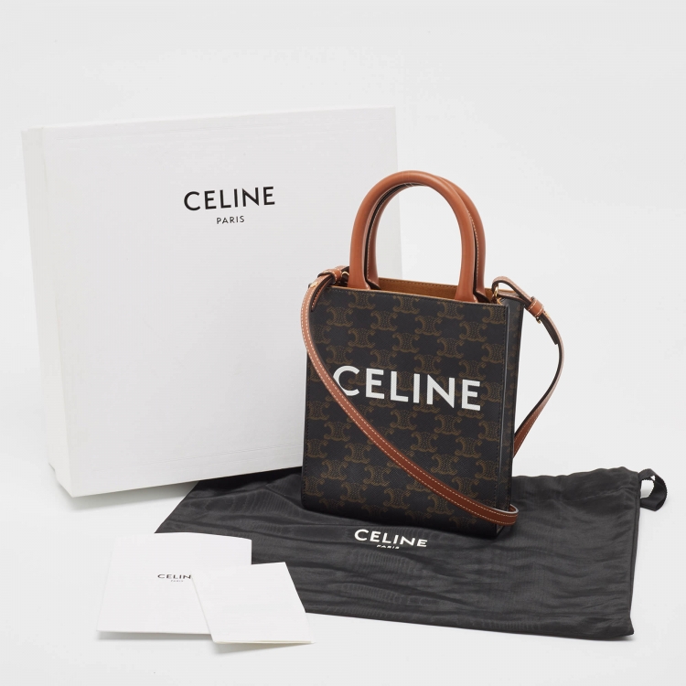 Pre Owned Celine Black/Brown Triomphe Coated Canvas and Leather Mini Vertical Cabas Tote