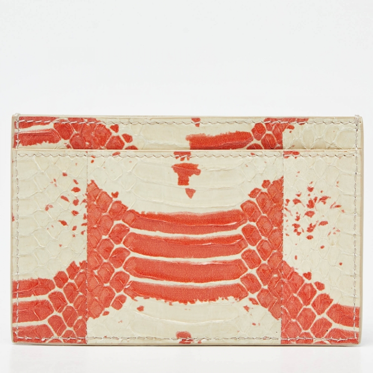 Pre Owned Celine Orange/White Elaphe Leather Card Holder