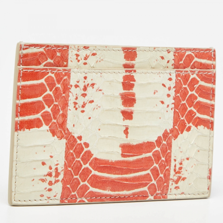Pre Owned Celine Orange/White Elaphe Leather Card Holder