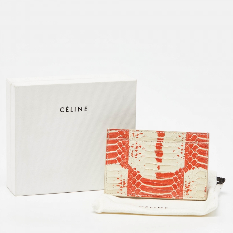Pre Owned Celine Orange/White Elaphe Leather Card Holder