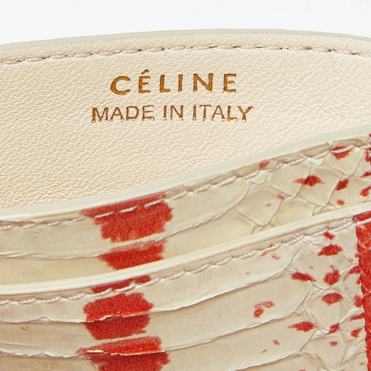 Pre Owned Celine Orange/White Elaphe Leather Card Holder