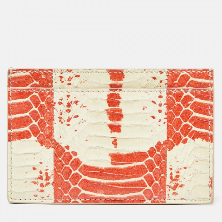 Pre Owned Celine Orange/White Elaphe Leather Card Holder