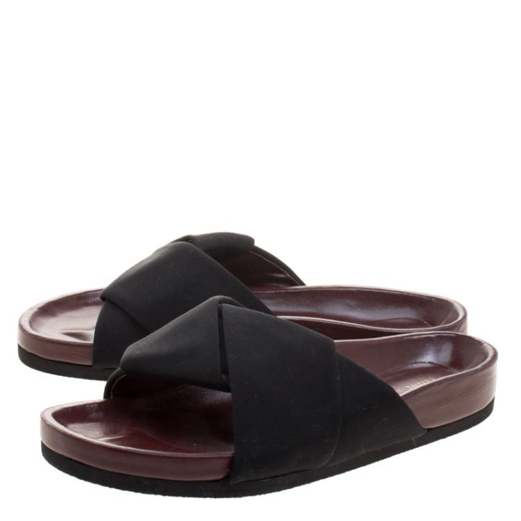 Pre Owned Celine Black Satin Twist Flat Slides Size 38
