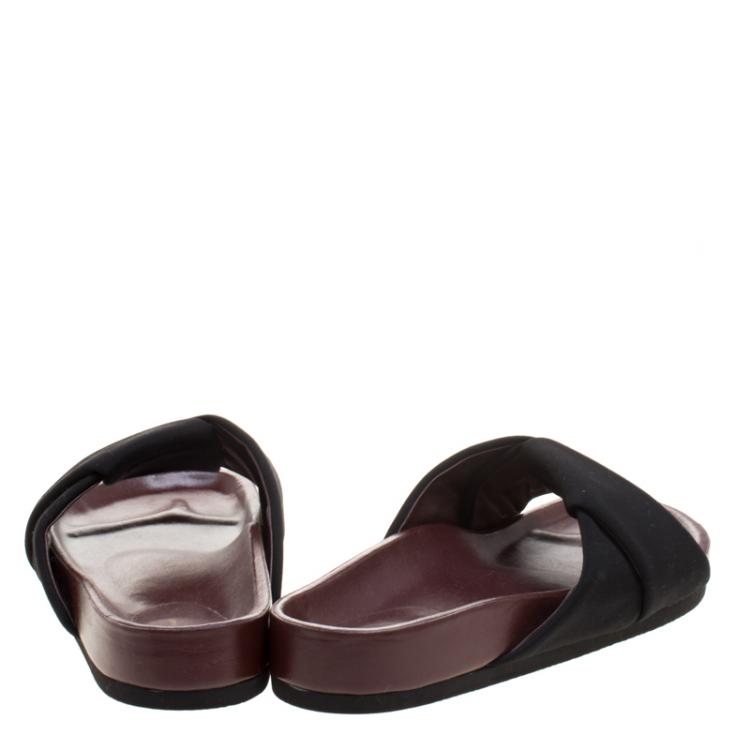 Pre Owned Celine Black Satin Twist Flat Slides Size 38