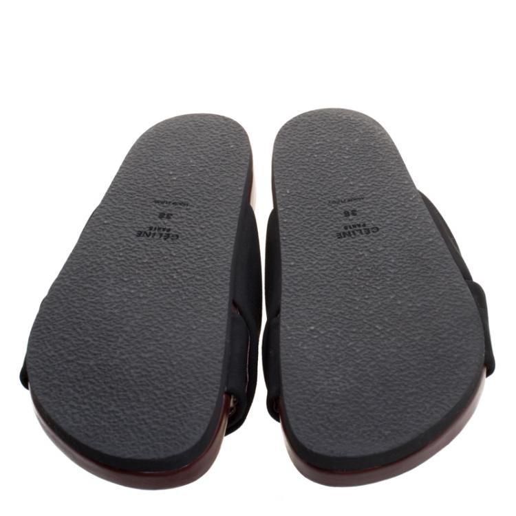 Pre Owned Celine Black Satin Twist Flat Slides Size 38