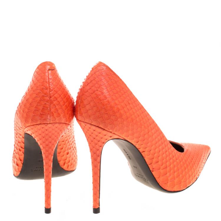 Pre Owned Celine Orange Python Pointed Pumps Size 38