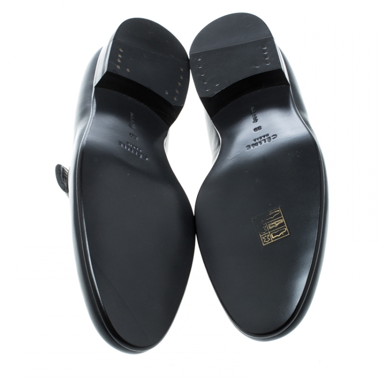 Pre Owned Celine Black Leather Smoking Slippers Size 39