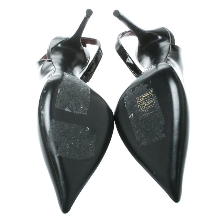 Pre Owned Celine Black Leather D'orsay Pointed Toe Slingback Sandals Size 37.5