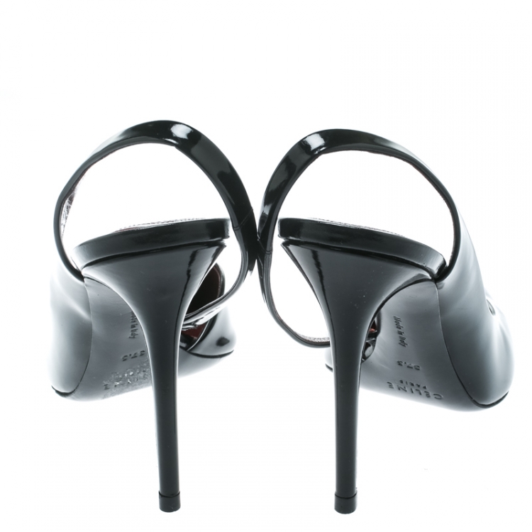 Pre Owned Celine Black Leather D'orsay Pointed Toe Slingback Sandals Size 37.5