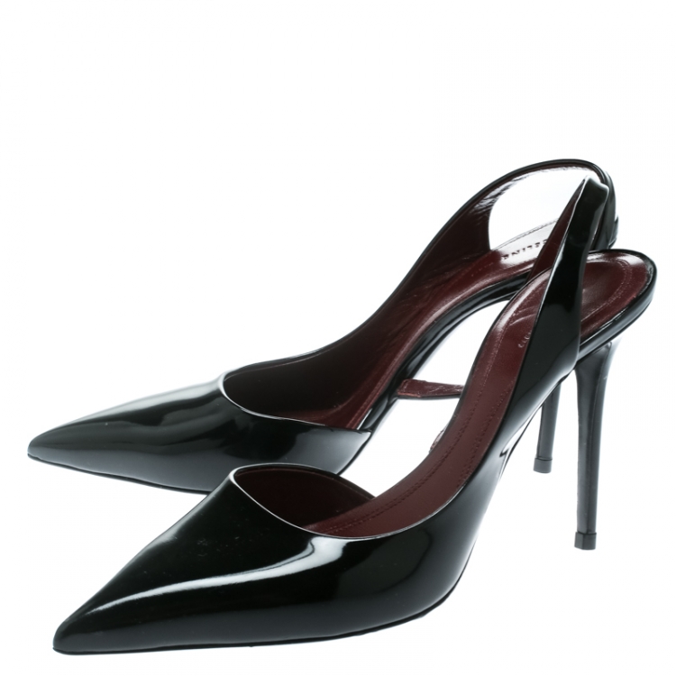 Pre Owned Celine Black Leather D'orsay Pointed Toe Slingback Sandals Size 37.5