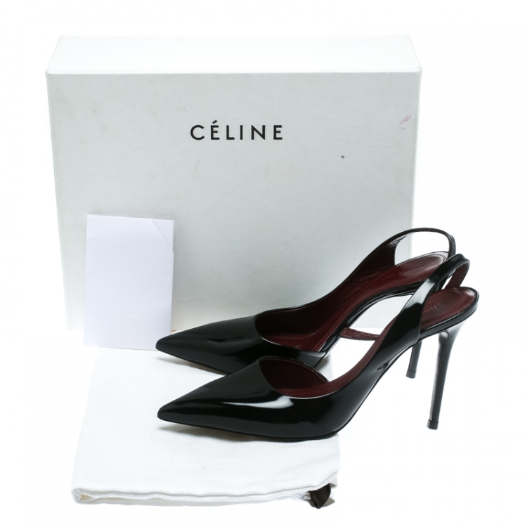 Pre Owned Celine Black Leather D'orsay Pointed Toe Slingback Sandals Size 37.5
