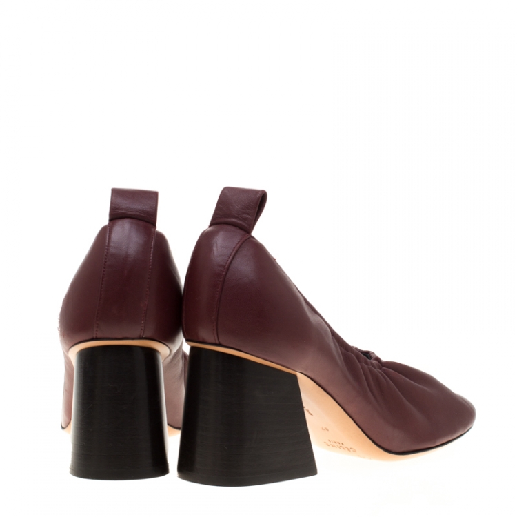Pre Owned Celine Burgundy Leather Scrunch Ballerina Pumps Size 37