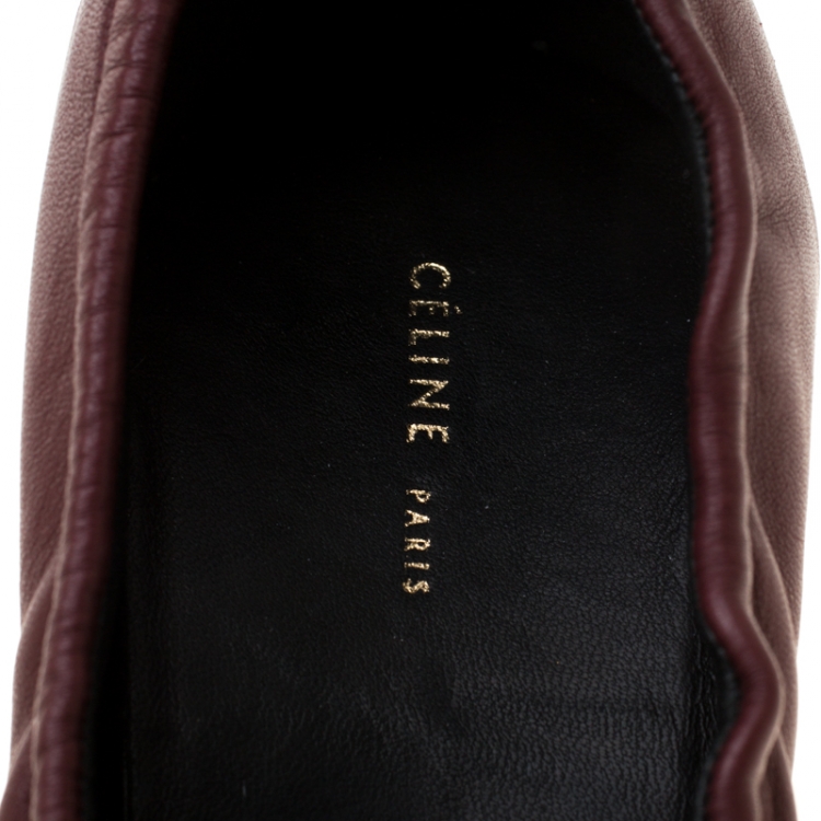Pre Owned Celine Burgundy Leather Scrunch Ballerina Pumps Size 37