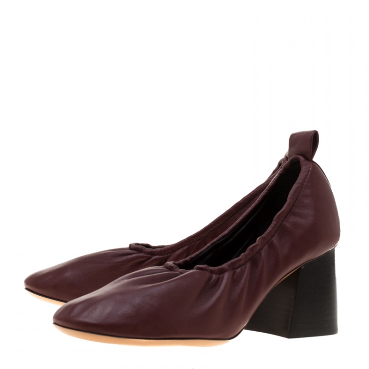 Pre Owned Celine Burgundy Leather Scrunch Ballerina Pumps Size 37