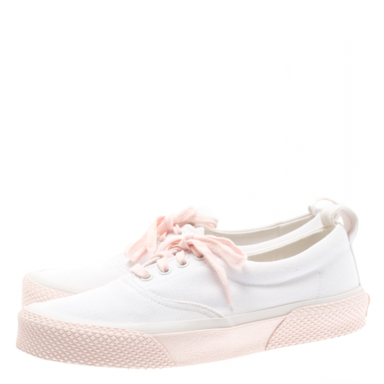 Pre Owned Celine White/Pink Canvas 180 degree Sneakers Size 39