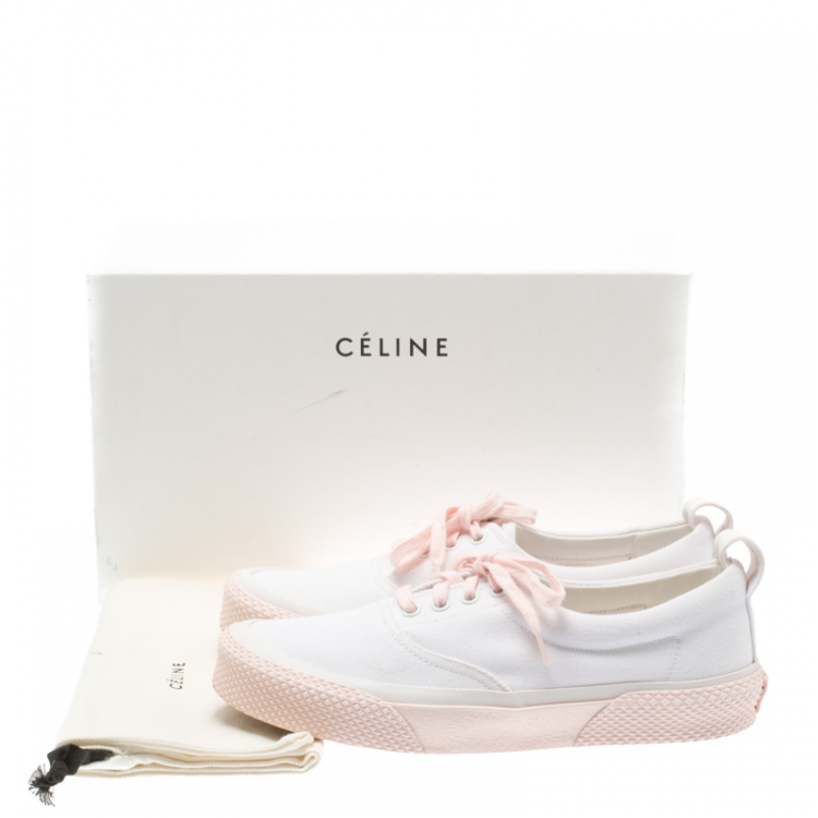 Pre Owned Celine White/Pink Canvas 180 degree Sneakers Size 39