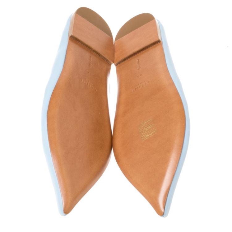 Pre Owned Celine Light Blue Leather Pointed Toe Flats Size 39