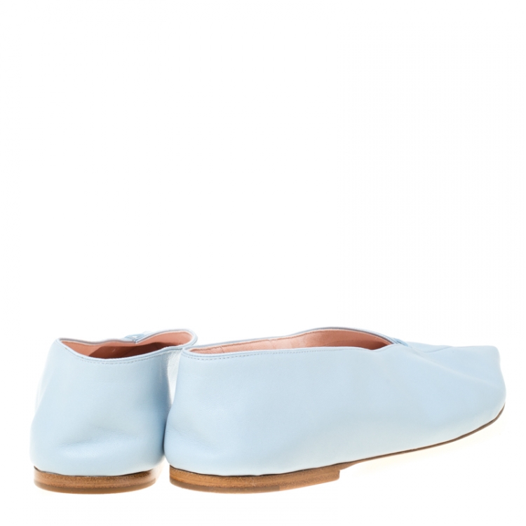 Pre Owned Celine Light Blue Leather Pointed Toe Flats Size 39