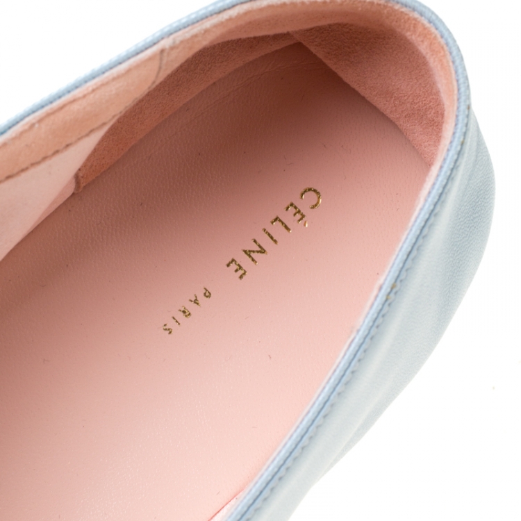 Pre Owned Celine Light Blue Leather Pointed Toe Flats Size 39